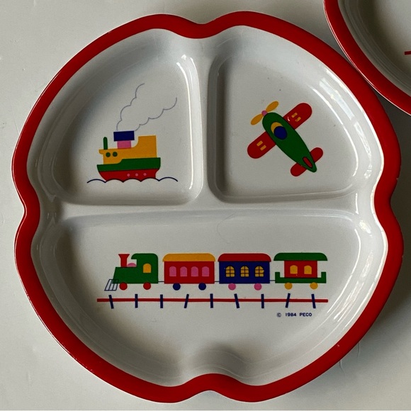 Peco Child's Melamine Divided Plates Trains Boats Airplanes Vintage 1984 Dish - Picture 14 of 16